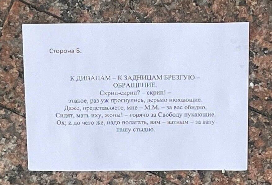 Фото листовки Мирослава Мира. Фото: телеграм-канал «Мини-рассказы журналиста»