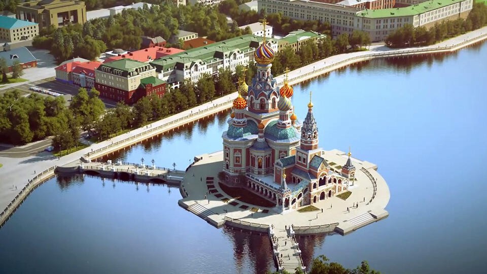 Такой храм святой Екатерины хотели построить в акватории Городского пруда. Фото: проектная документация
