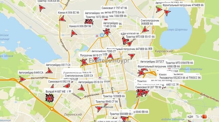 Карта работы уборочной техники. Фото: телеграм-канал E1.Ru