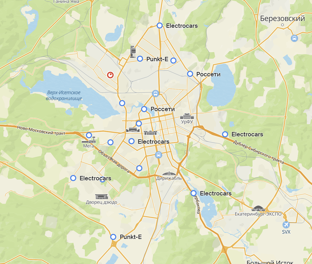 На карте указаны не все станции для подзарядки. Скриншот: 2Gis