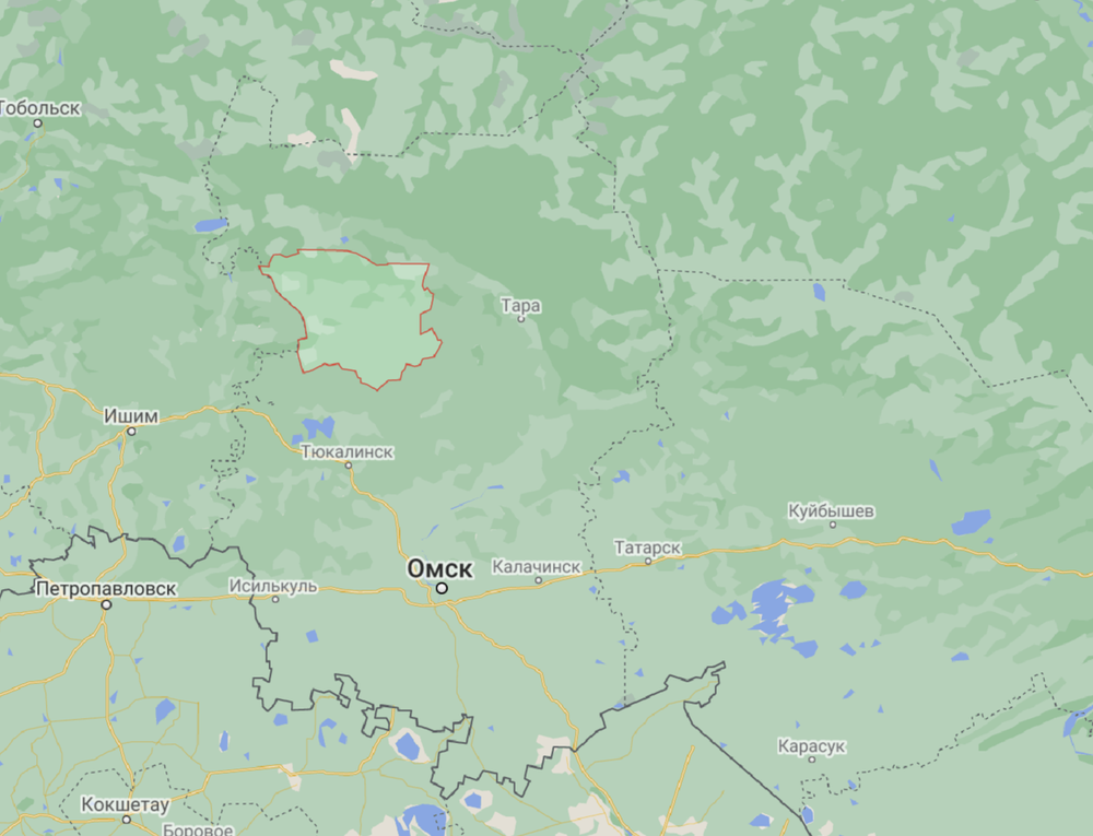На карте выделен Большеуковский район, где пропал министр. Фото Google Maps