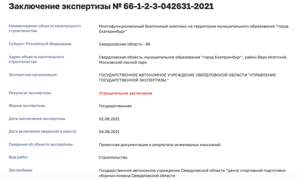 Скриншот отрицательной экспертизы