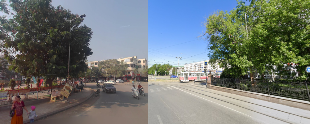 Площадь Бхагвати в Бхавнагаре и проспект Ленина в Екатеринбурге