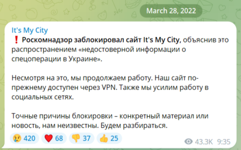 Скриншот телеграм-канала It's My City